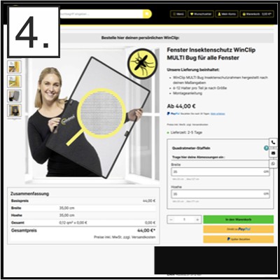 4. Schritt ist die Eingabe der Maße im Shop