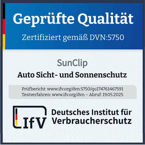 Qualitätssiegel für SunClip Auto Sonnenschutz
