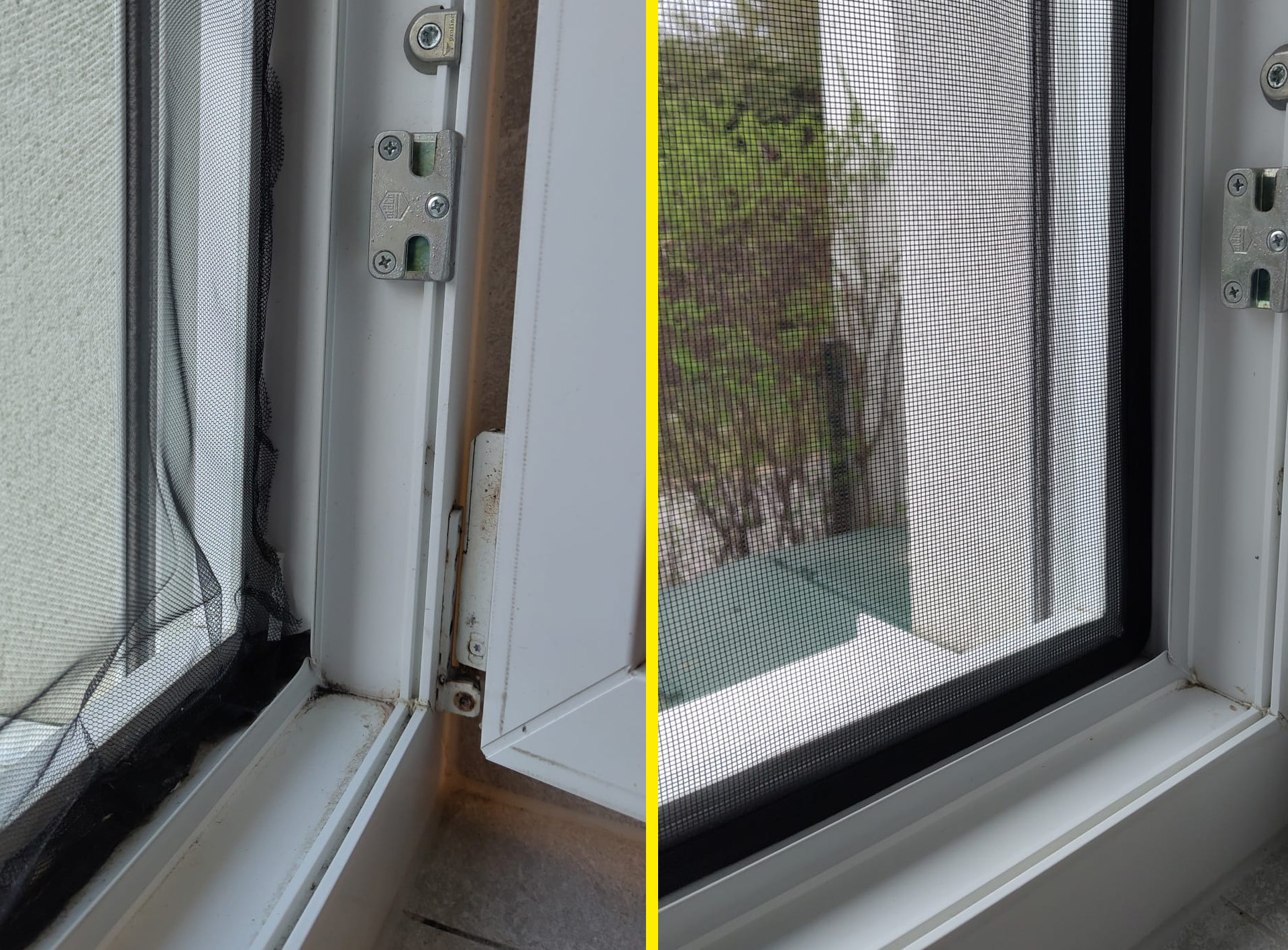 Vergleich zwischen einem Fenster mit Klettband-Insektenschutznetz und dem WinClip